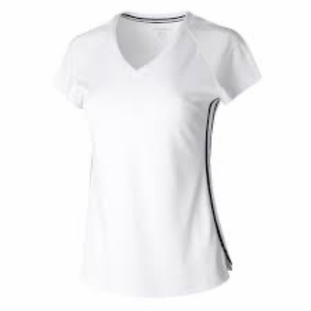 Bjorn Borg Classic White V-Neck Women's Top with Side Stripe in Blue and Green